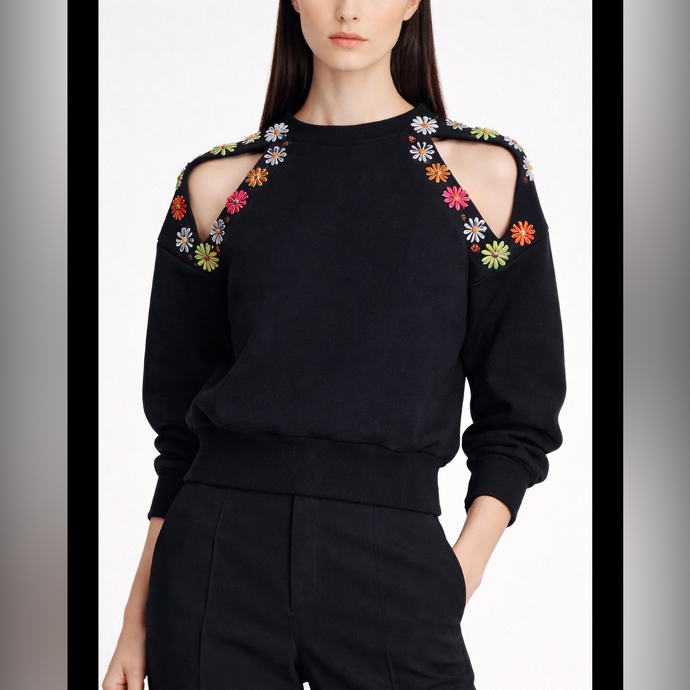 Christopher Kane Resort 2015 Metal Daisy Appliqué Cut-Out Sweatshirt XS